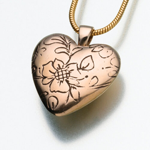 Bronze Floral Heart Cremation Pendant