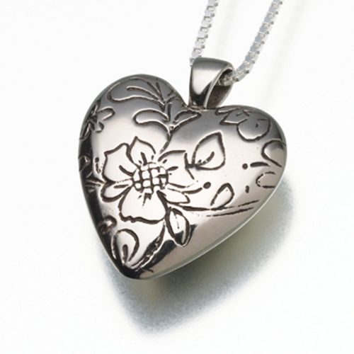 White Bronze Floral Heart Pendant