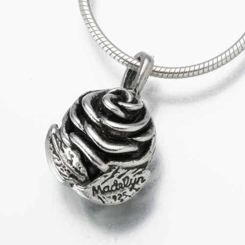Sterling Silver Antiqued Rose Cremation Pendant