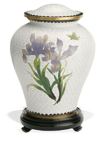 White Iris Cloisonne Urn