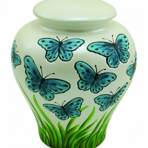 Blue Butterfly Ceramic Urn