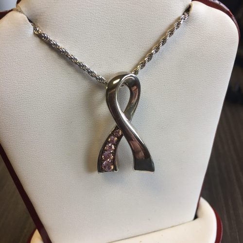 Silver Breast Cancer Ribbon Pendant